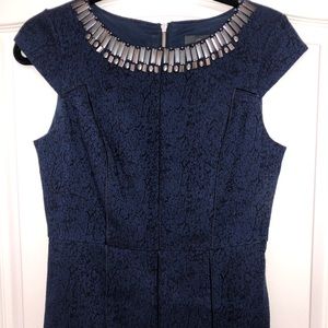 Adrianna Papell Blue And Black Cap Sleeved Dress